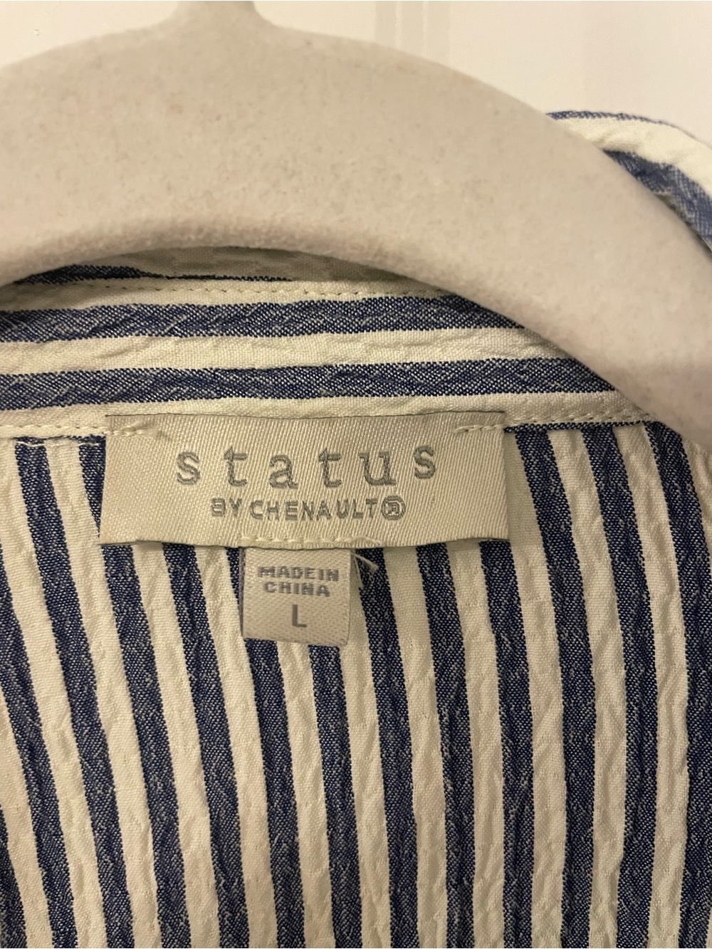 Chenault Navy & White Striped Twist-Front Button Down Shirt - Picture 6 of 7